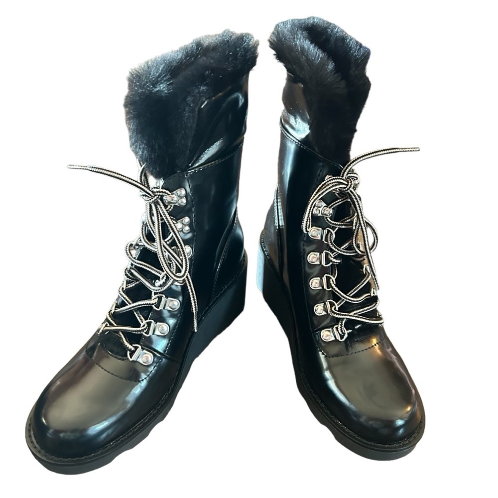 INC Womens Hannia Patent Lace Up Wedge Combat Boots  Size 7